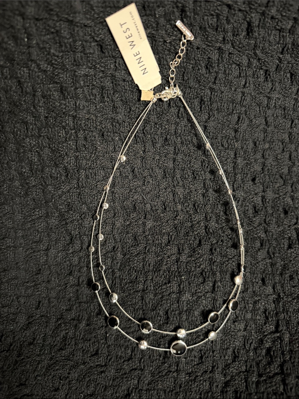 Nine West Silver Layered Bead & Disc Necklace